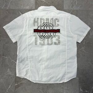 Harley Davidson Button Up Shirt Mens Large Patch Short Sleeve Biker Riding Shirt